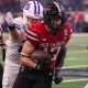 Texas Tech's Ben Roberts returns the first of his two interceptions against BYU during the Big 12 Conference championship game, Saturday, Nov. 6, 2025, at AT&T Stadium in Arlington.