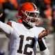 Cleveland Browns quarterback Shedeur Sanders (12) throws a pass in the first quarter of the NFL Week 18 game between the Cincinnati Bengals and the Cleveland Browns at Paycor Stadium in Downtown Cincinnati on Sunday, Jan. 4, 2026.