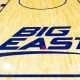 Jan 20, 2024; Philadelphia, Pennsylvania, USA; General view of the Big East logo on the court at Wells Fargo Center before a game between the Villanova Wildcats and the Connecticut Huskies. Mandatory Credit: Bill Streicher-USA TODAY Sports