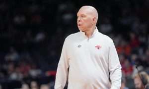 Saint Mary's head coach Randy Bennett walks in front of the bench in the first half during a first round men’s basketball game of the NCAA Tournament between St. Mary's and Texas A&M, at Paycom in Oklahoma City on Thursday, March 19, 2026.
