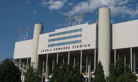 Exterior of LaVell Edwards Stadium, home of the BYU Cougars football team in Provo, Utah.