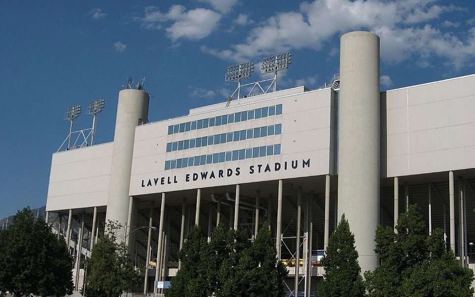 Exterior of LaVell Edwards Stadium, home of the BYU Cougars football team in Provo, Utah.