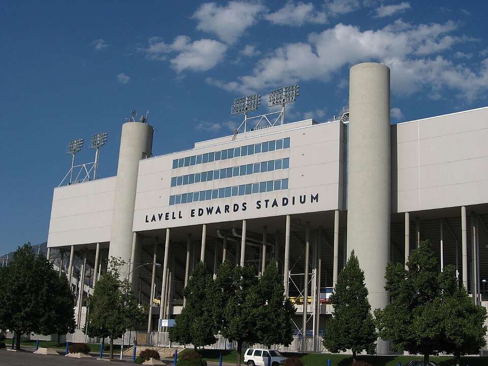 Exterior of LaVell Edwards Stadium, home of the BYU Cougars football team in Provo, Utah.