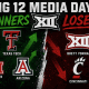 Graphic highlighting the winners and losers from 2026 Big 12 Media Days, featuring Texas Tech, Houston, Arizona, Brett Yormark, and Cincinnati.
