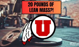 Utah football logo over weight room background highlighting the Utes' new strength and conditioning program