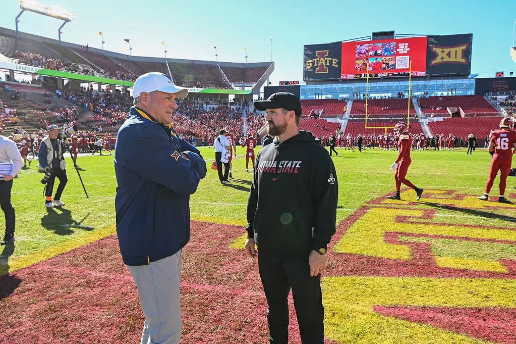West Virginia Head Coach Rich Rodriguez and Iowa State head coach Jimmy Rogers in Ames, Iowa in 2026